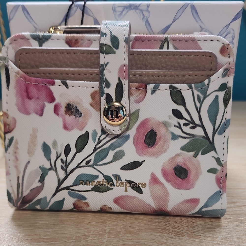 Nanette Lepore Pink and Green Floral Card Holder